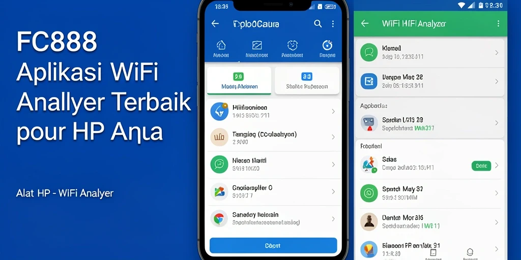 Screenshot FC888 menunjukkan antarmuka WiFi Analyzer yang informatif.