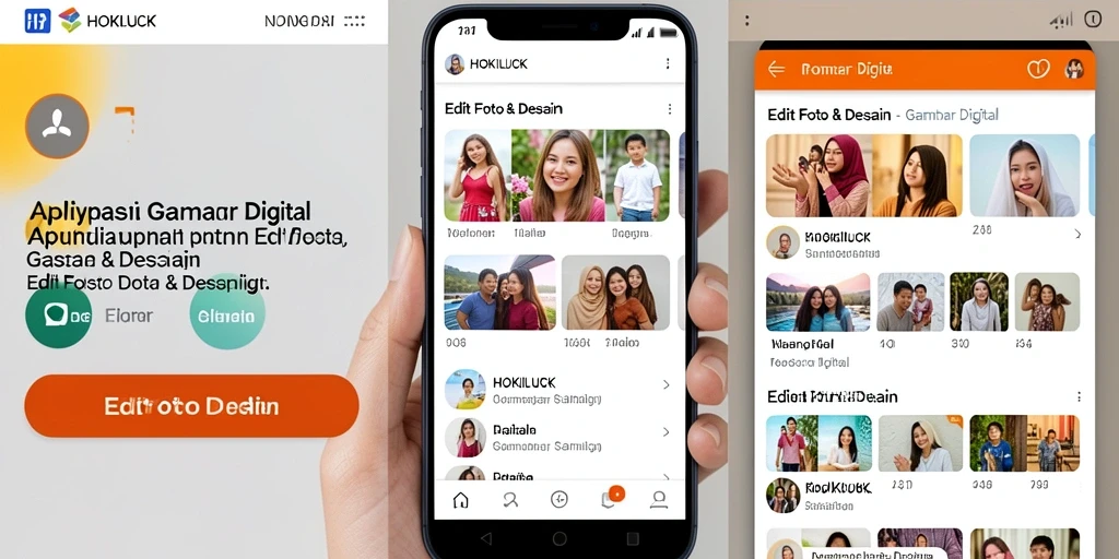 Antarmuka HOKILUCK yang menarik dan fitur pengeditan foto yang lengkap.