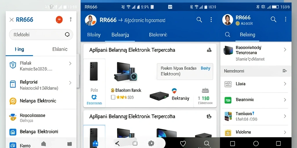 Antarmuka aplikasi RR666 menampilkan produk elektronik dengan jelas dan menarik.