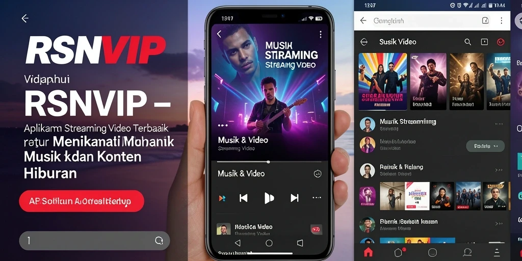 Antarmuka aplikasi RSNVIP menampilkan beragam konten video dengan jelas.