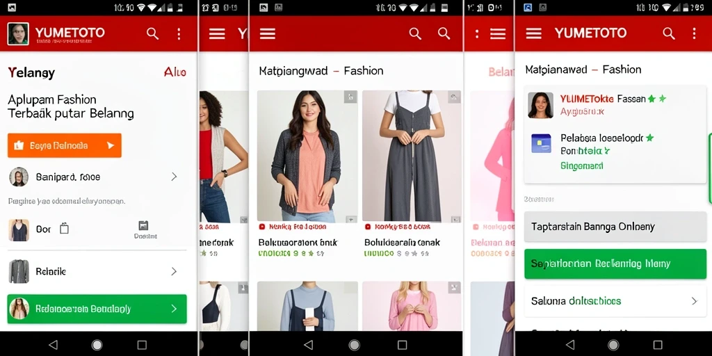 Antarmuka YUMETOTO yang menarik dan mudah digunakan untuk belanja fashion.